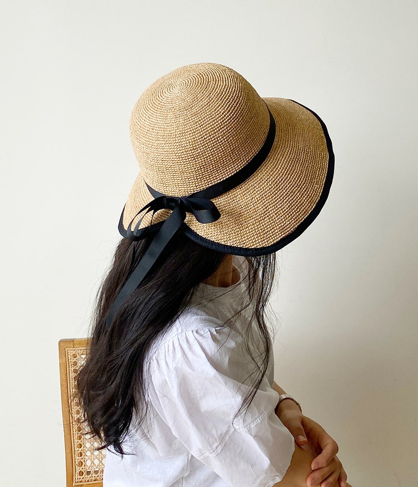 천연소재 라피아햇 리본끈 벙거지모자 밀짚 휴양지 비치 해변 여성 여름 모자 - 모자상점