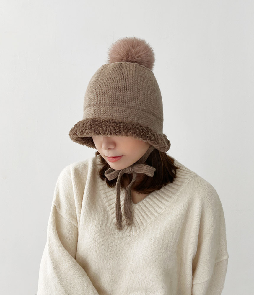 울 니트 퍼 방울 보넷 벙거지 겨울 여성 버킷햇 모자 - 모자상점