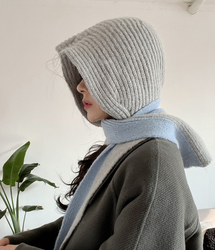 투톤 알파카 후드 머플러 바라클라바 여성 겨울 모자 - 모자상점