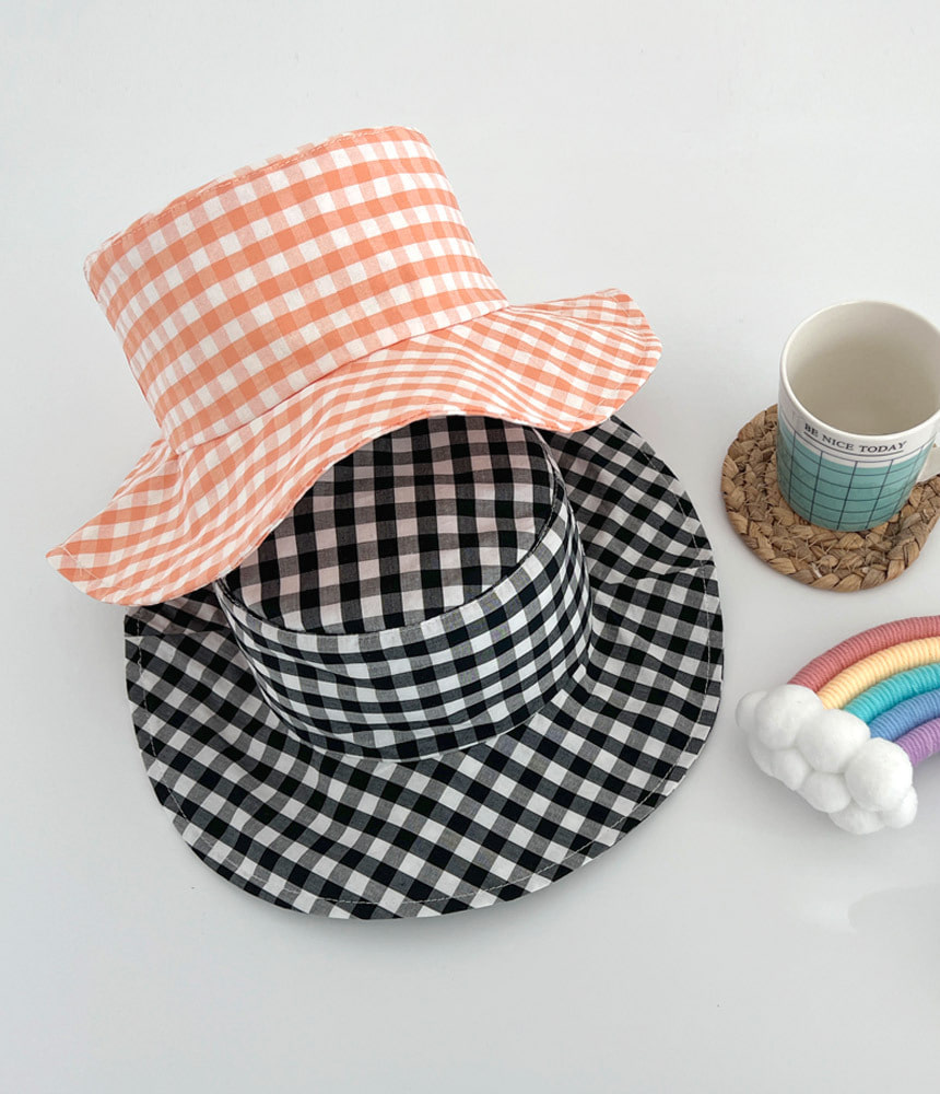 여름 아동 체크 턱끈 벙거지 버킷햇 모자 - 모자상점