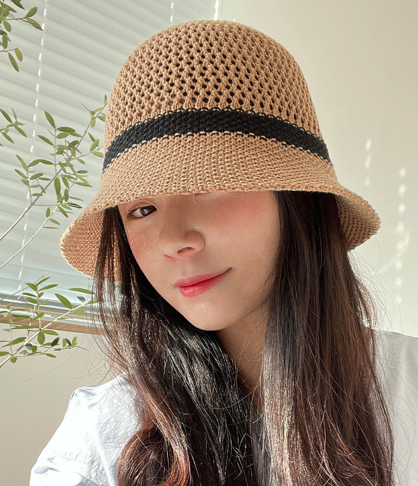 펀칭 배색 라인 여름 버킷햇 여성 벙거지모자 - 모자상점