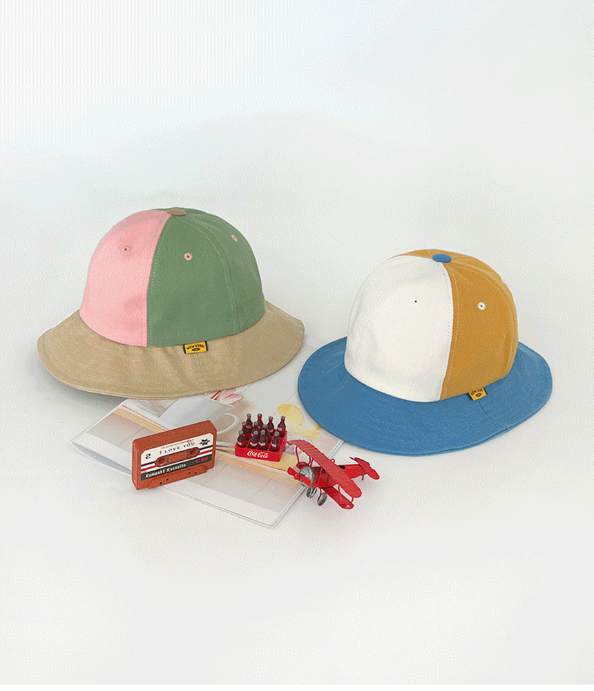 아동 배색 라벨 사파리 캠핑 벙거지 야외활동 소풍 햇빛차단 버킷햇 - 모자상점