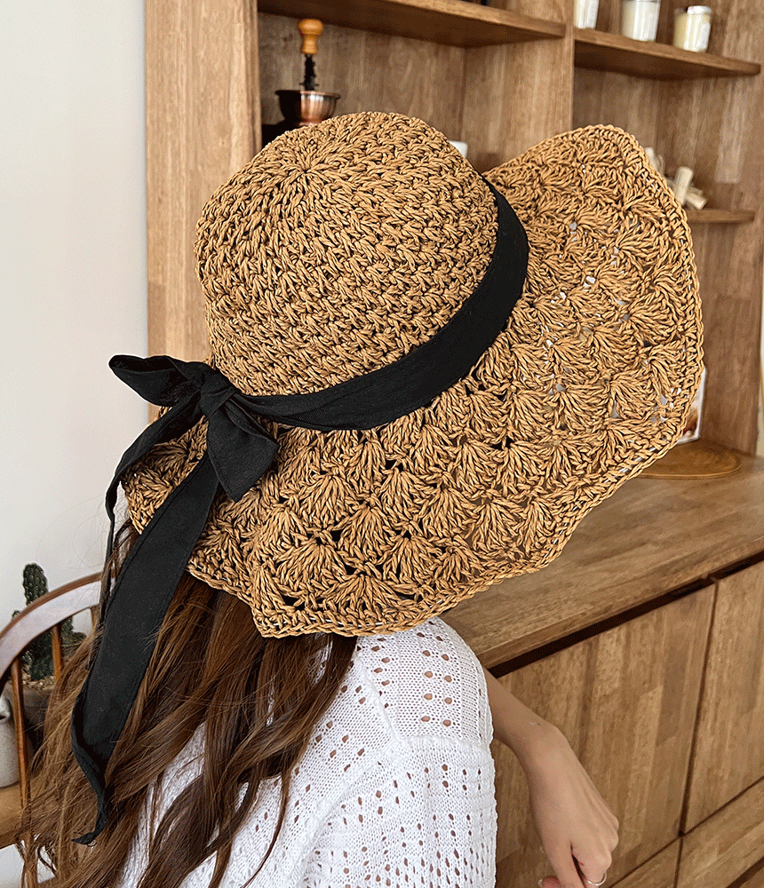와이드챙 라피아햇 밀짚 벙거지 여름 여성 플로피햇 모자 - 모자상점