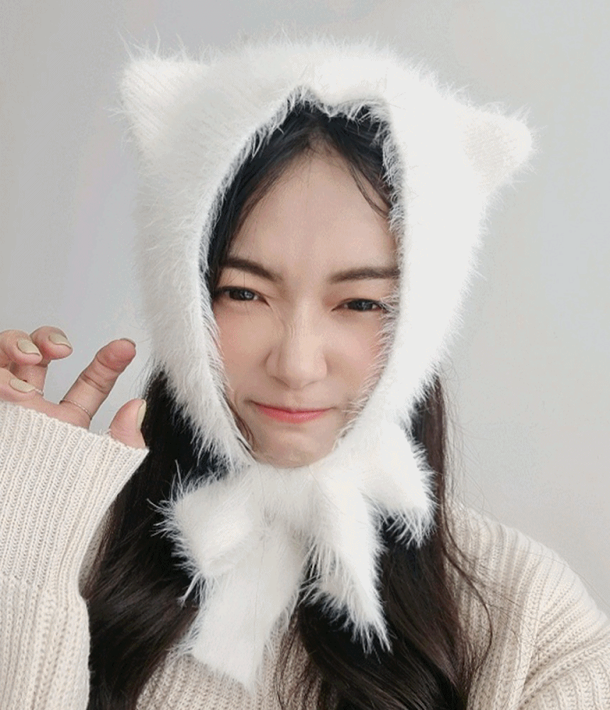 밍크 털 고양이 귀여운 귀도리 겨울 귀달이모자 - 모자상점