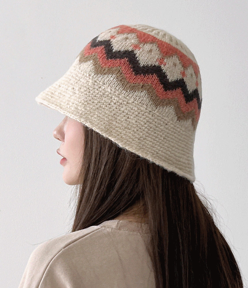 페어아일 노르딕 니트 버킷햇 여성 겨울 벙거지 - 모자상점
