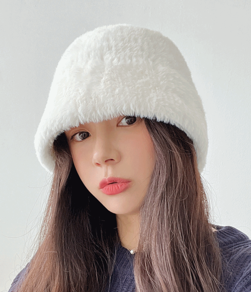 포그니 앙고라 퍼 버킷햇 여성 겨울 털 벙거지 모자 - 모자상점