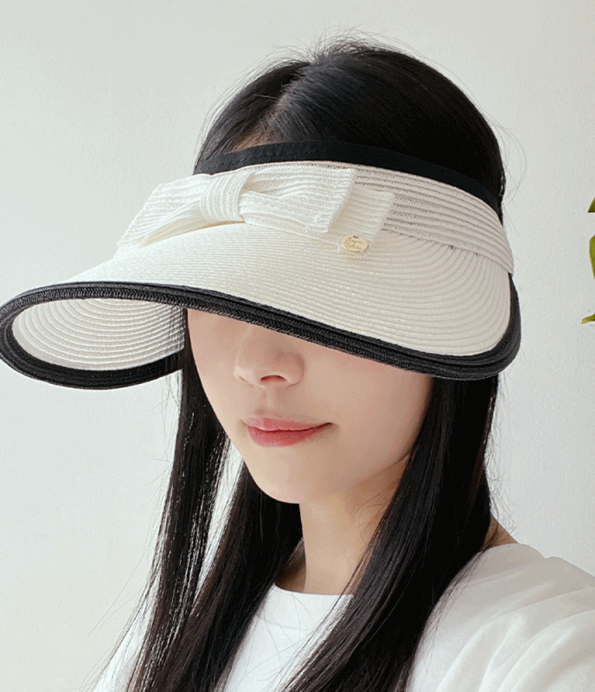 동대문모자 밀짚 라탄 리본 썬캡 여성 바이저 햇빛차단 선캡 - 모자상점