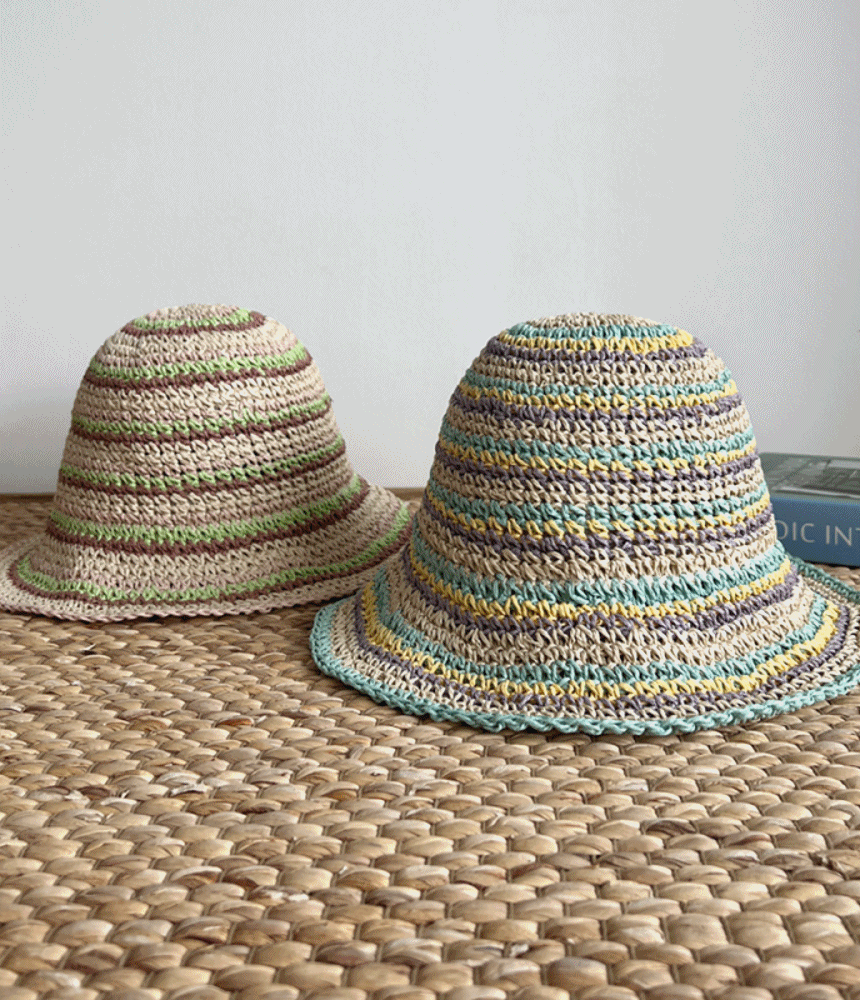 동대문모자 스트라이프 밀짚 플로피햇 벙거지 모자 비치 여름 휴양지 - 모자상점