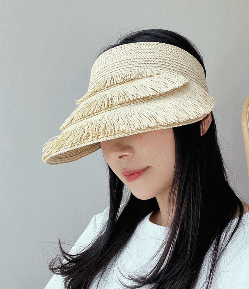 동대문모자 라탄 태슬 썬캡 밀짚 바이저 햇빛차단 모자 - 모자상점