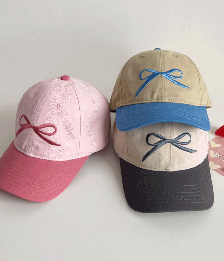 배색 리본 볼캡 야구모자 - 모자상점