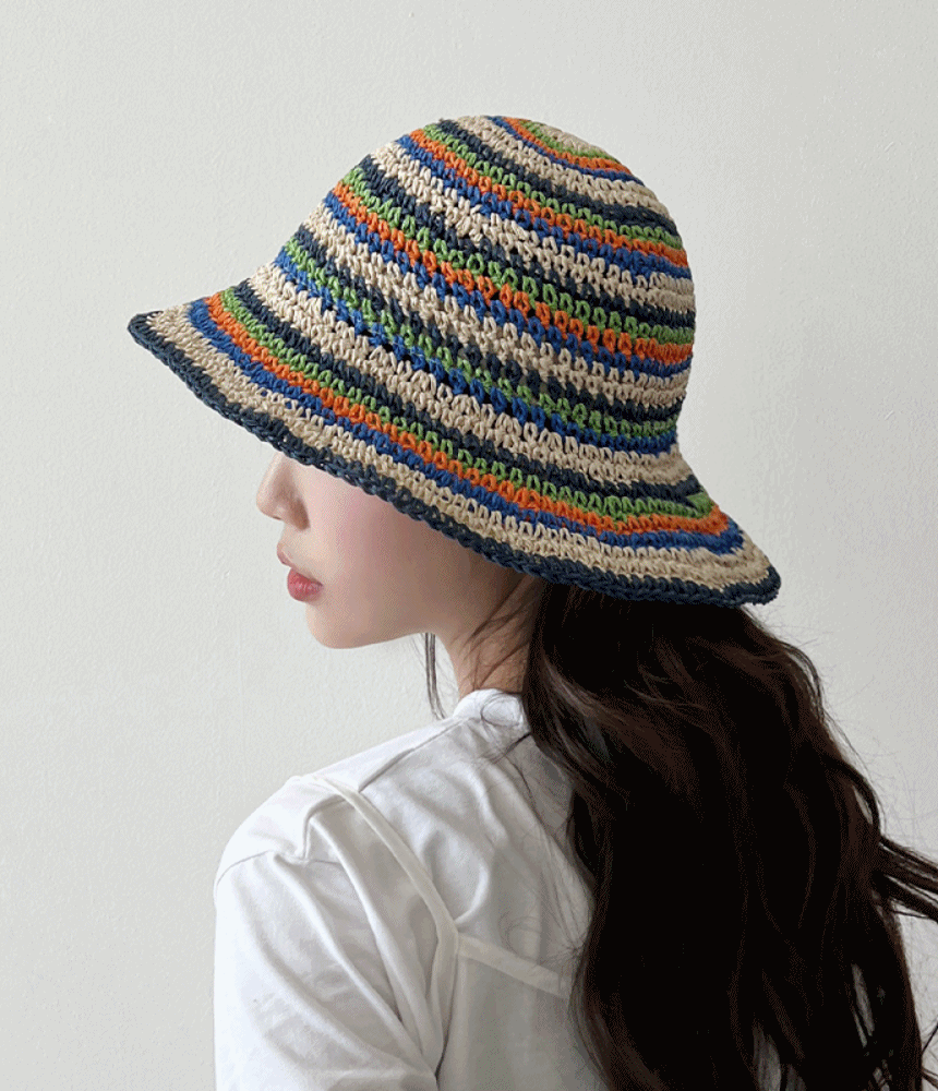 동대문모자 스트라이프 밀짚 플로피햇 벙거지 모자 비치 여름 휴양지 - 모자상점