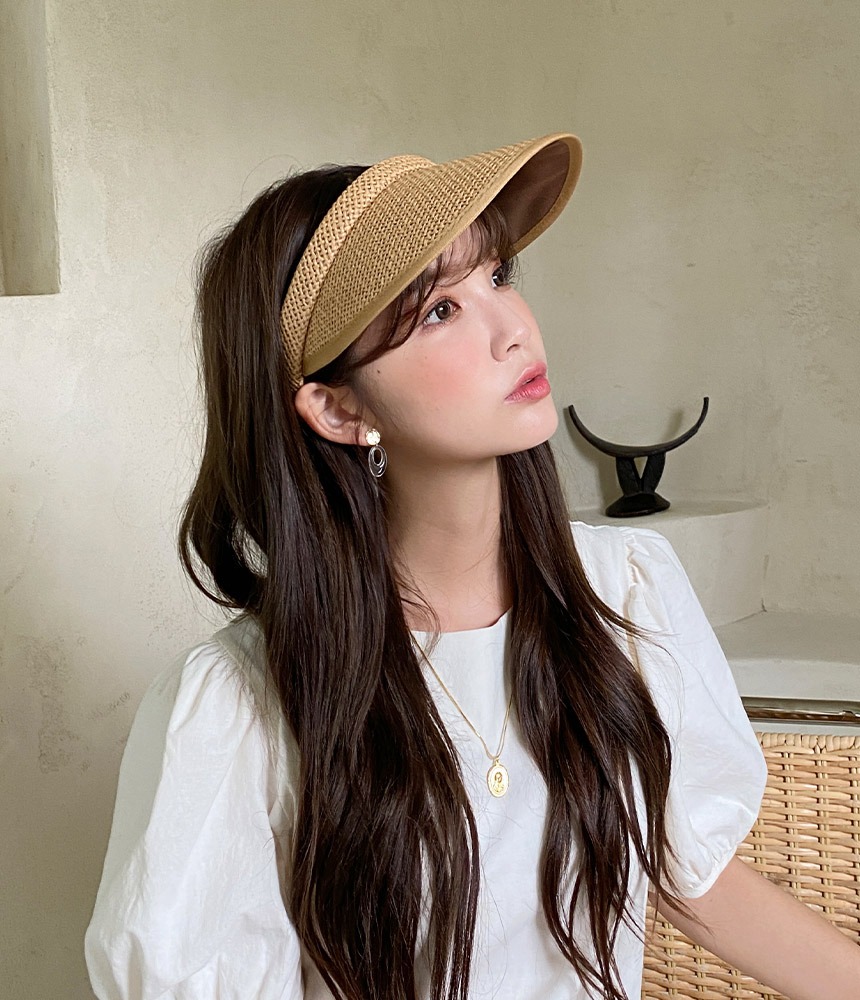 심플 밀짚 썬캡 여름 여성 라피아 밀짚 선바이저 - 모자상점